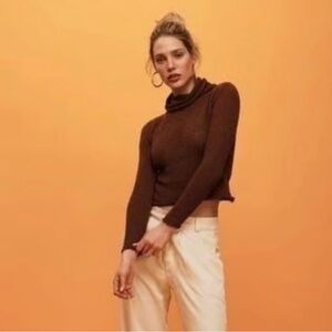 Savannah Morrow Kaya Cocoa Brown Sweater Cotton Long Sleeve NWT ✨Small